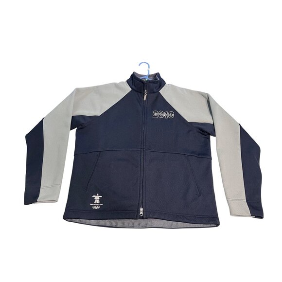 2010 Vancouver Whistler Full Zip Olympic Jacket Mens L Elevate Fleece Navy & Gra - Picture 2 of 3